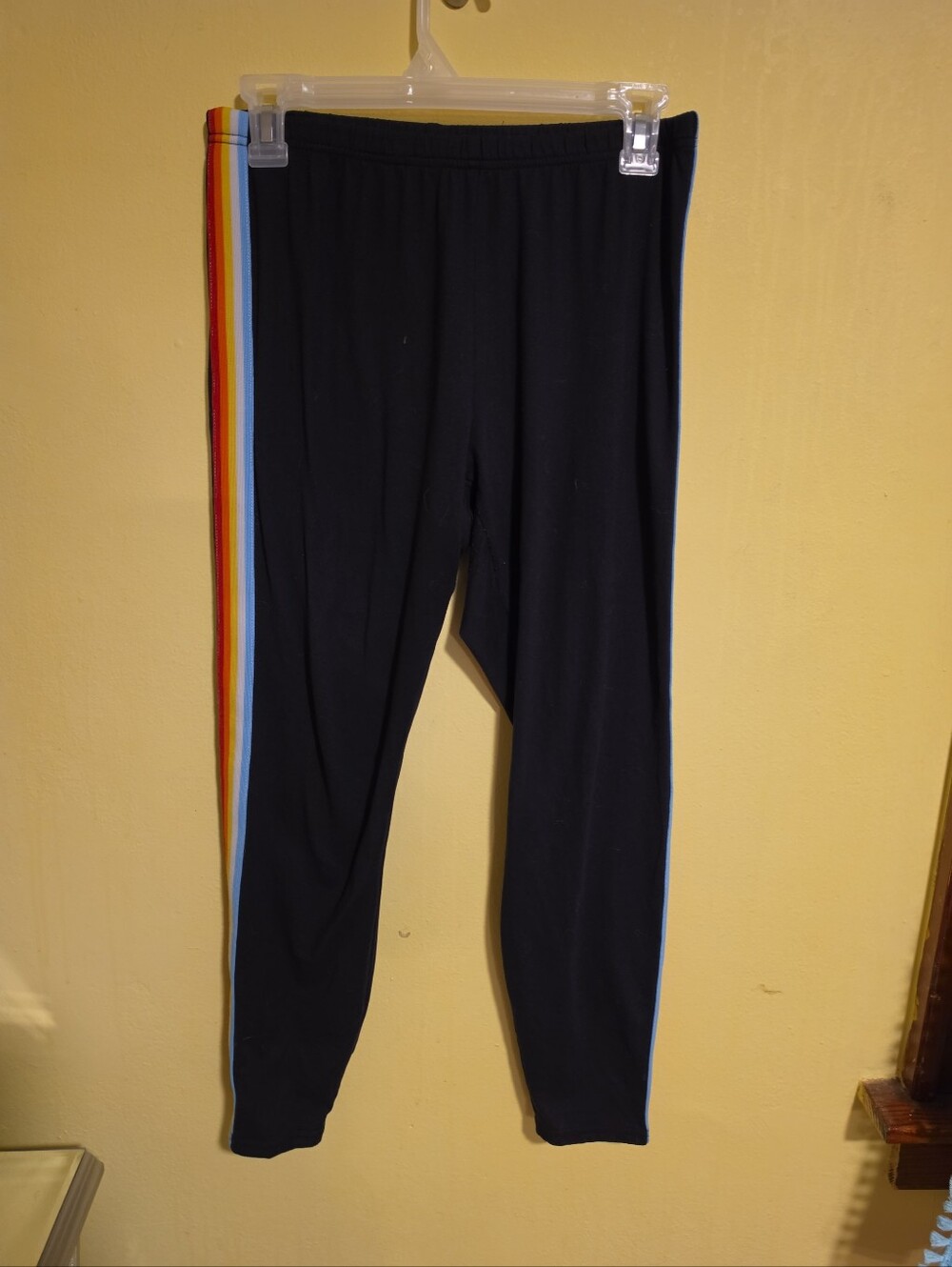 Eye Candy Juniors Size 1X Black Leggings Side Leg Rainbow Stripes Stretch Pants